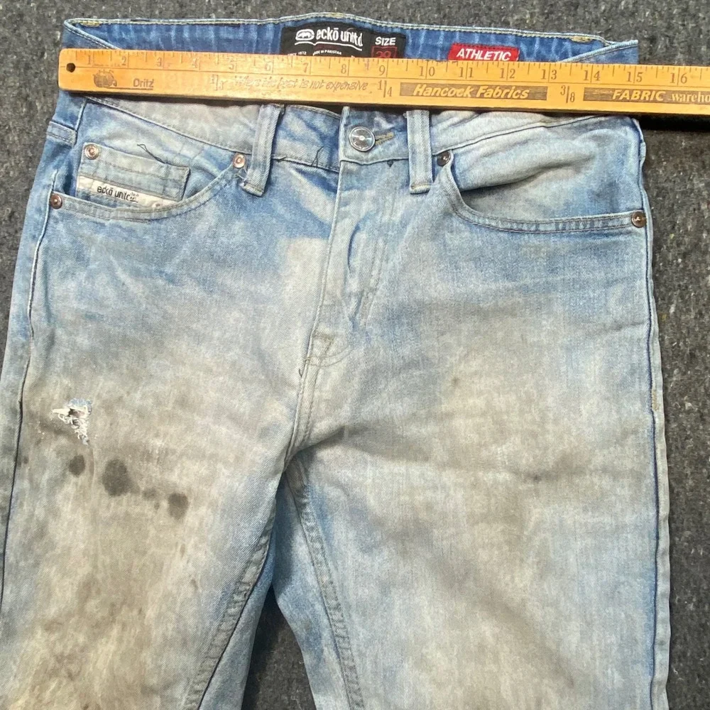 Ecko Unltd Jeans 29‎ Mens Light Wash Athletic Distressed Faded Streetwear Denim